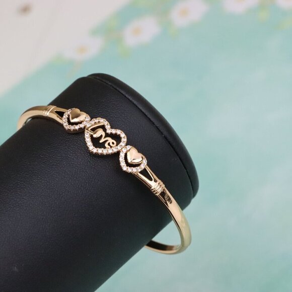 Love Heart Trio Rose Gold Bangle with CZ Accents, XPBL0584 - Picture 7 of 12